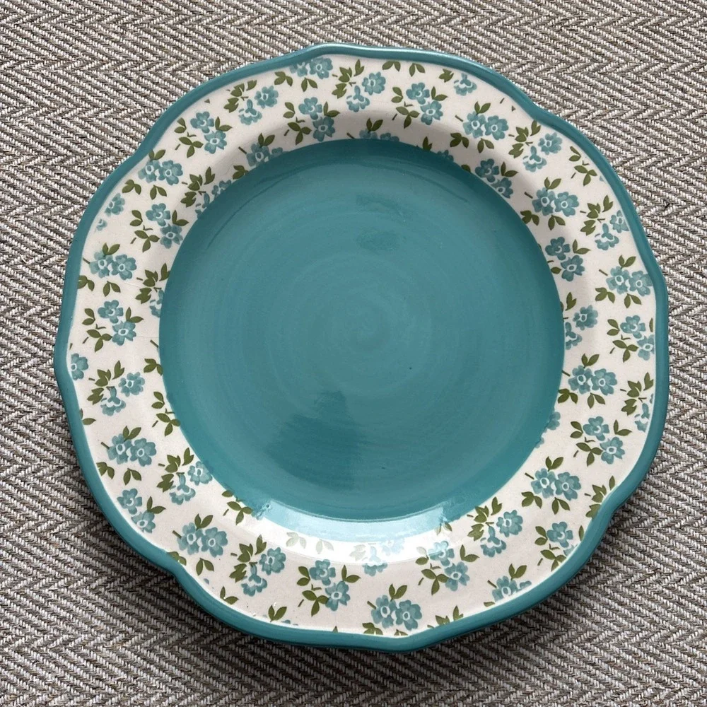 Pioneer Woman  Teal Fall Flowers Blue Stoneware 10.5